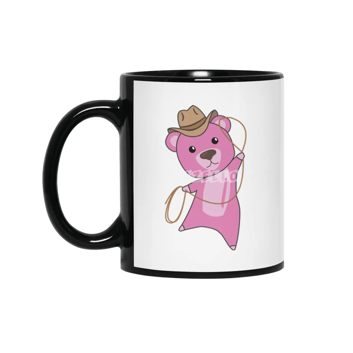 Bear Pink Cowboy Lasso Cute Animals For Kids Siyah Kupa