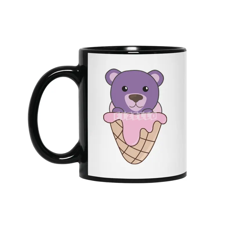 Bear Purple Pink Ice Cream Waffle Sweet Animals Siyah Kupa