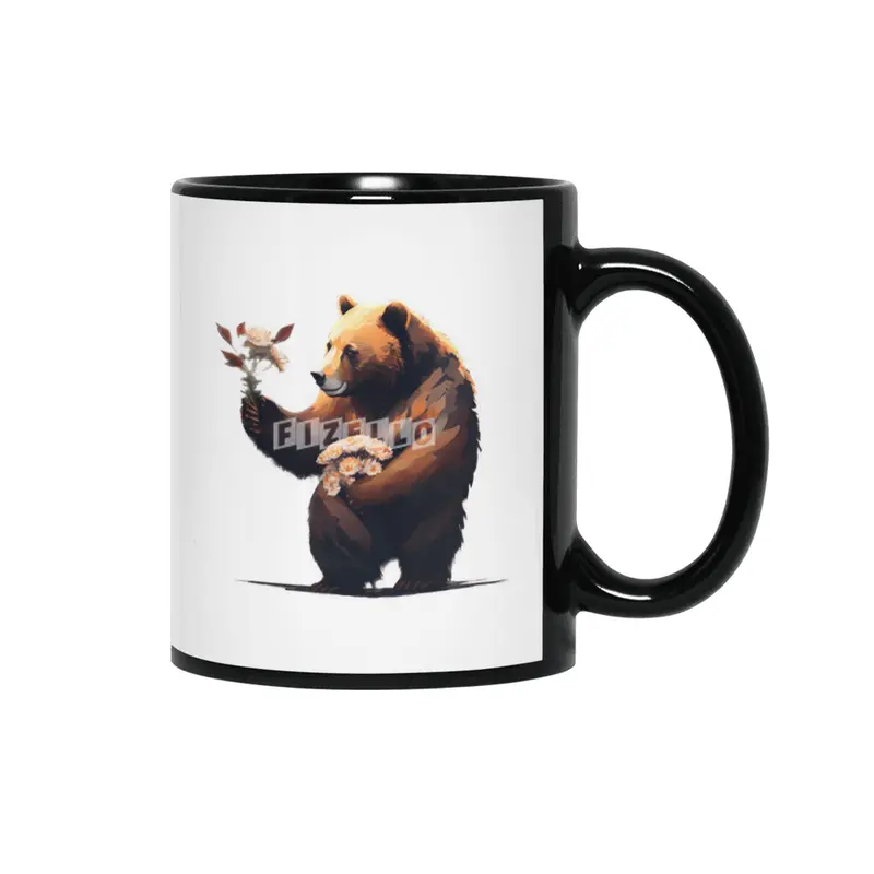 bear holds flowers Siyah Kupa