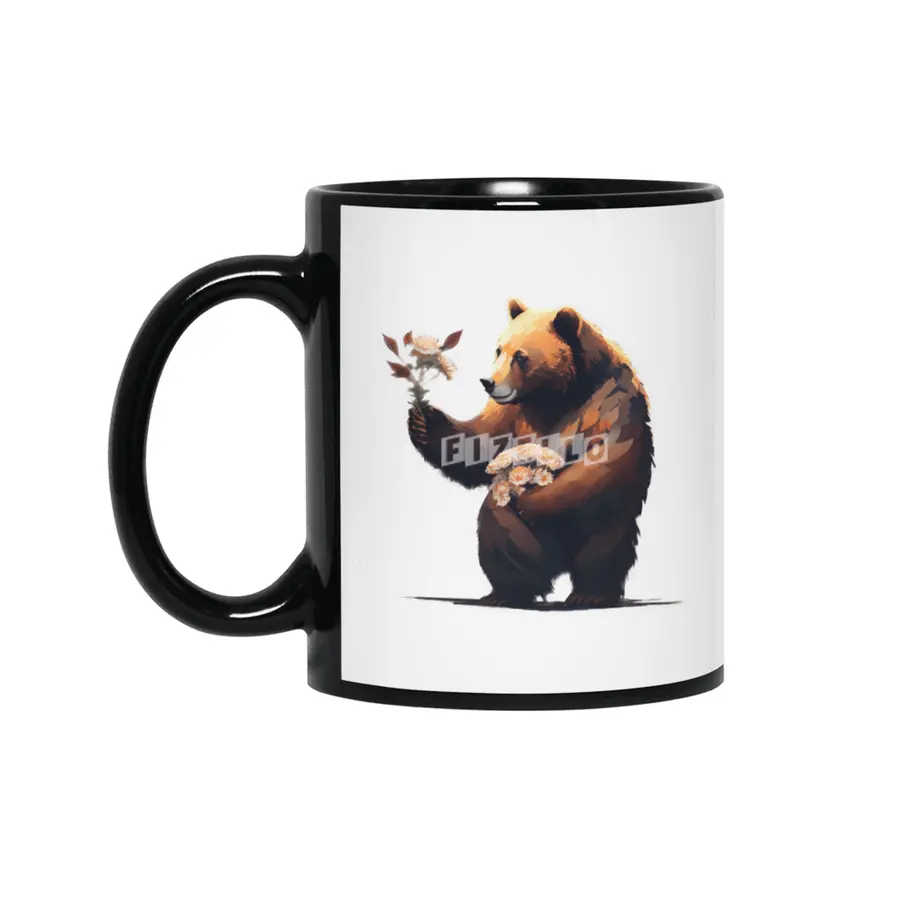 bear holds flowers Siyah Kupa
