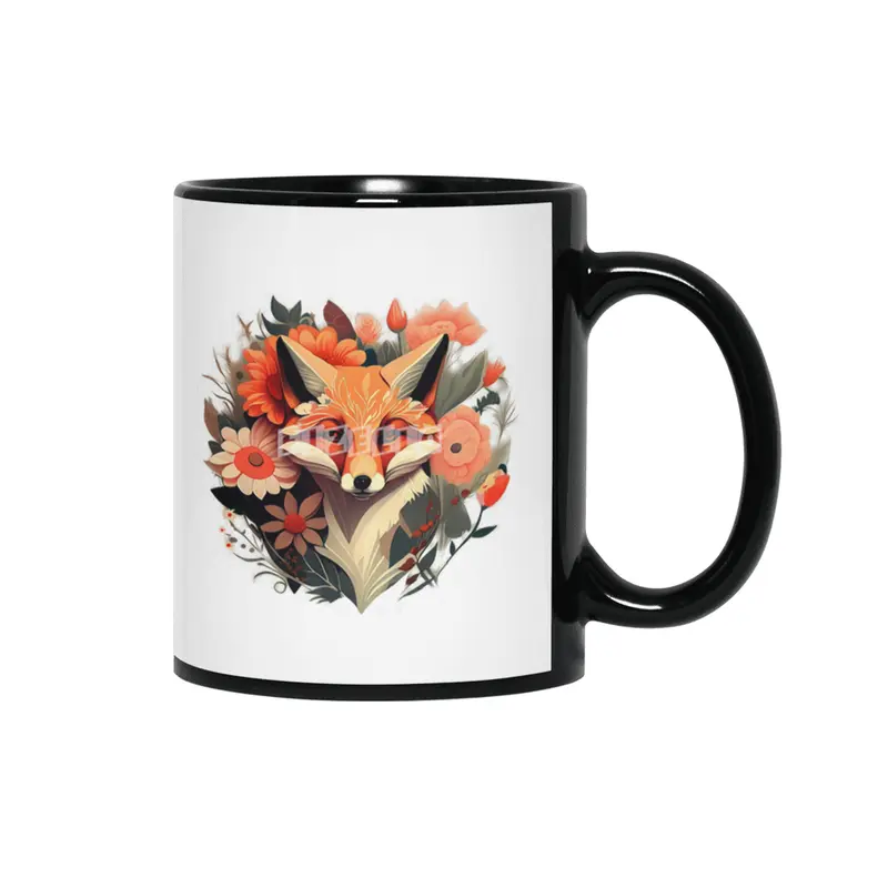 fox with flowers Siyah Kupa