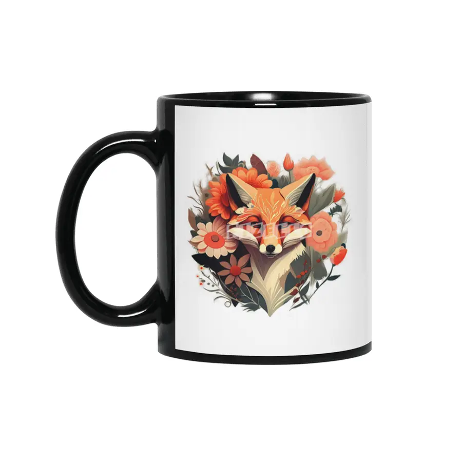 fox with flowers Siyah Kupa