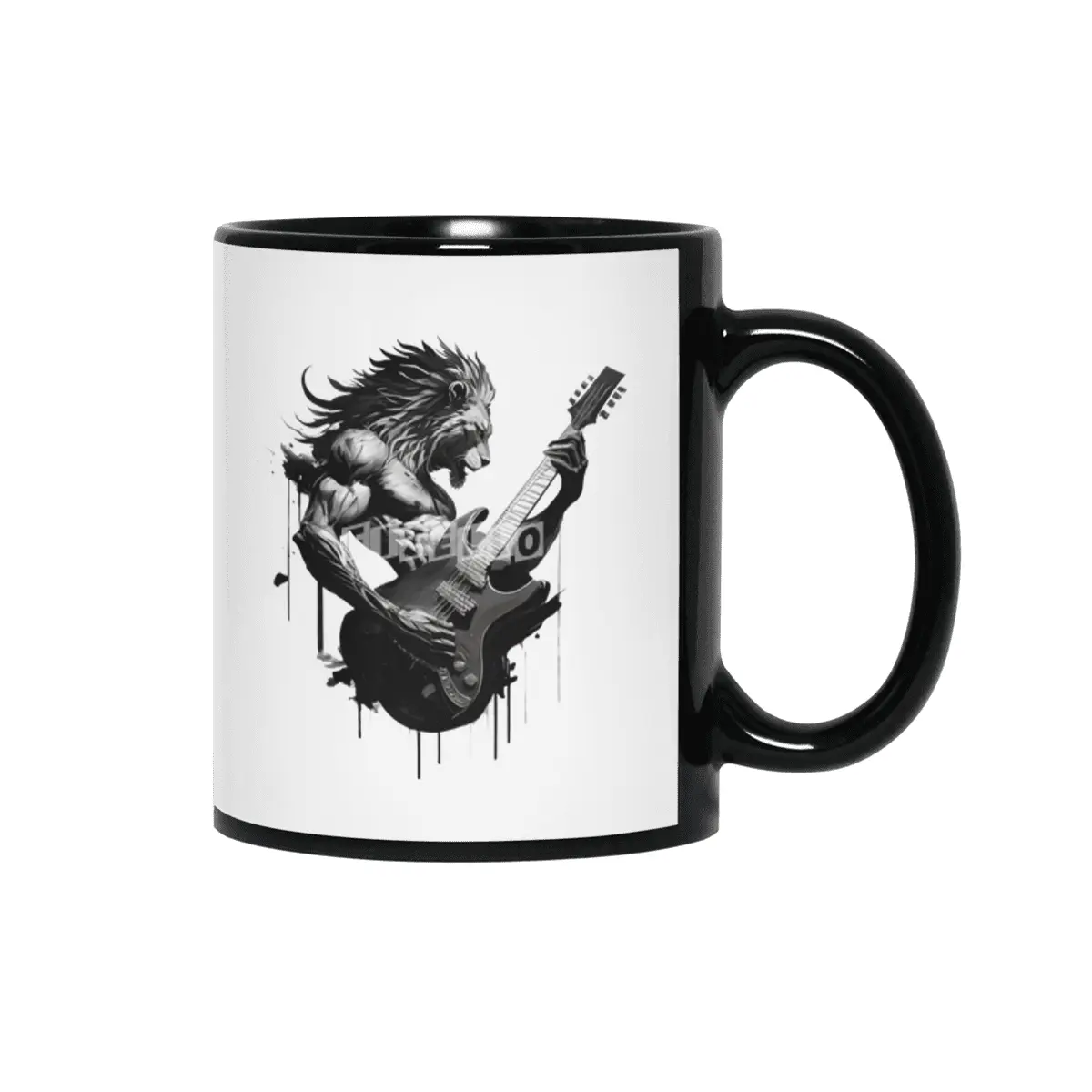 lion plays guitar Siyah Kupa