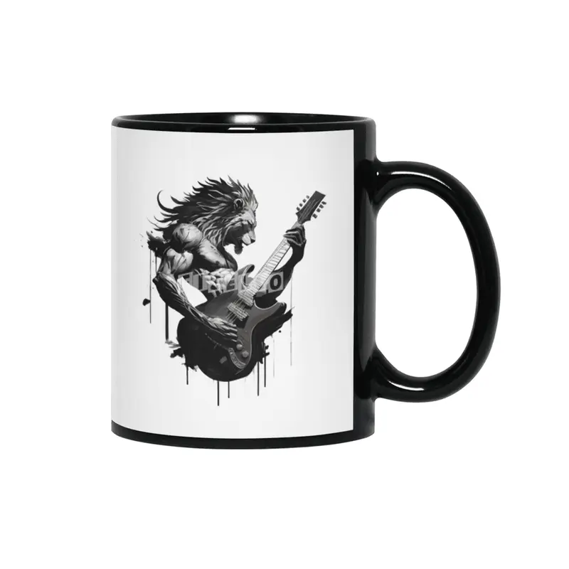 lion plays guitar Siyah Kupa