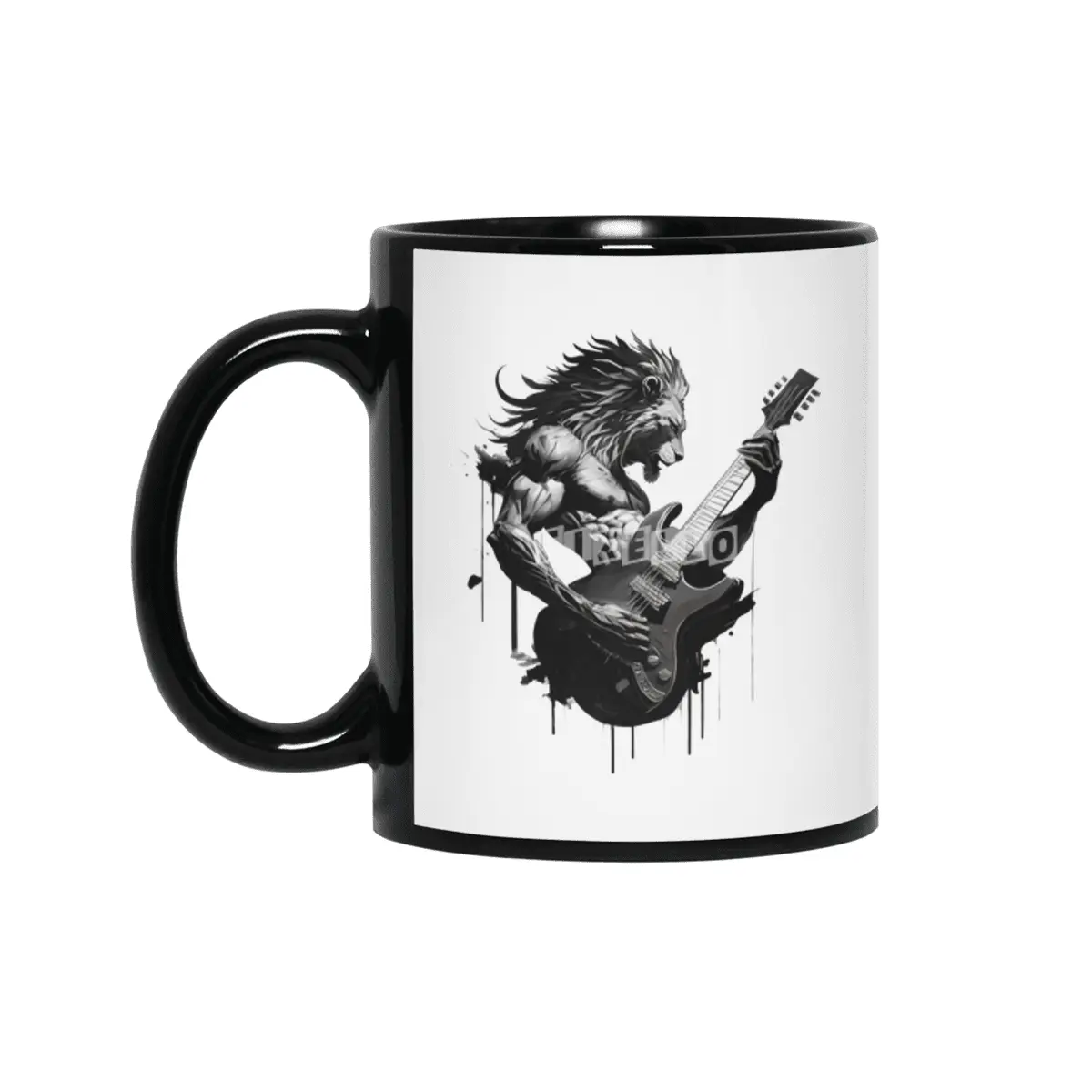 lion plays guitar Siyah Kupa