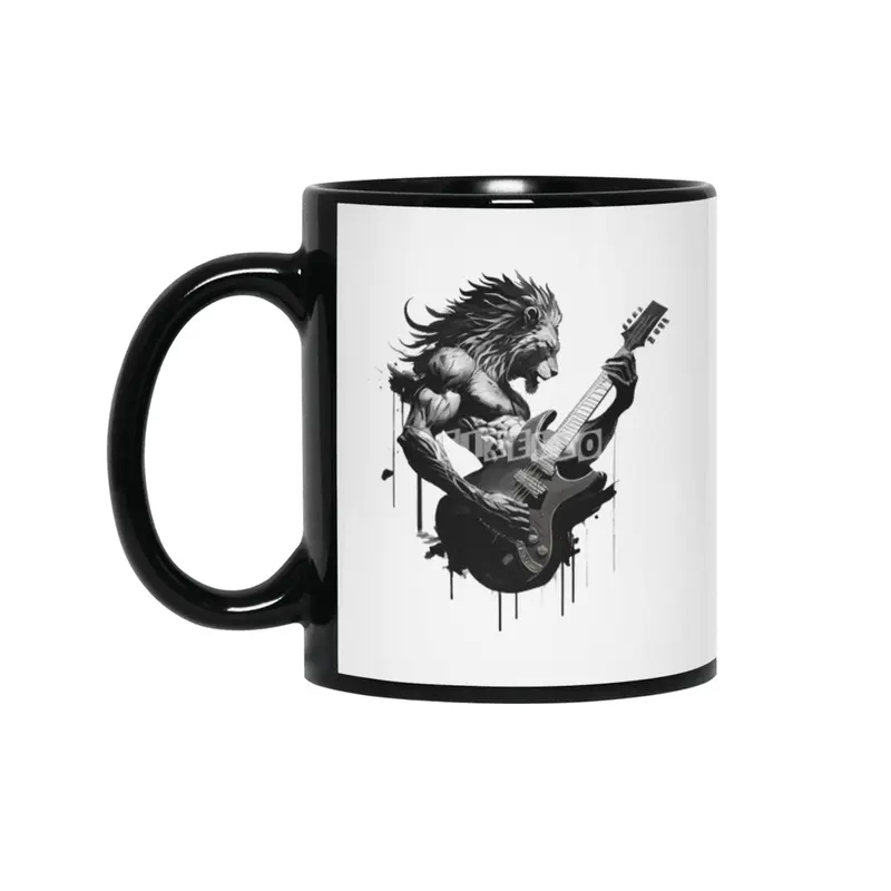 lion plays guitar Siyah Kupa