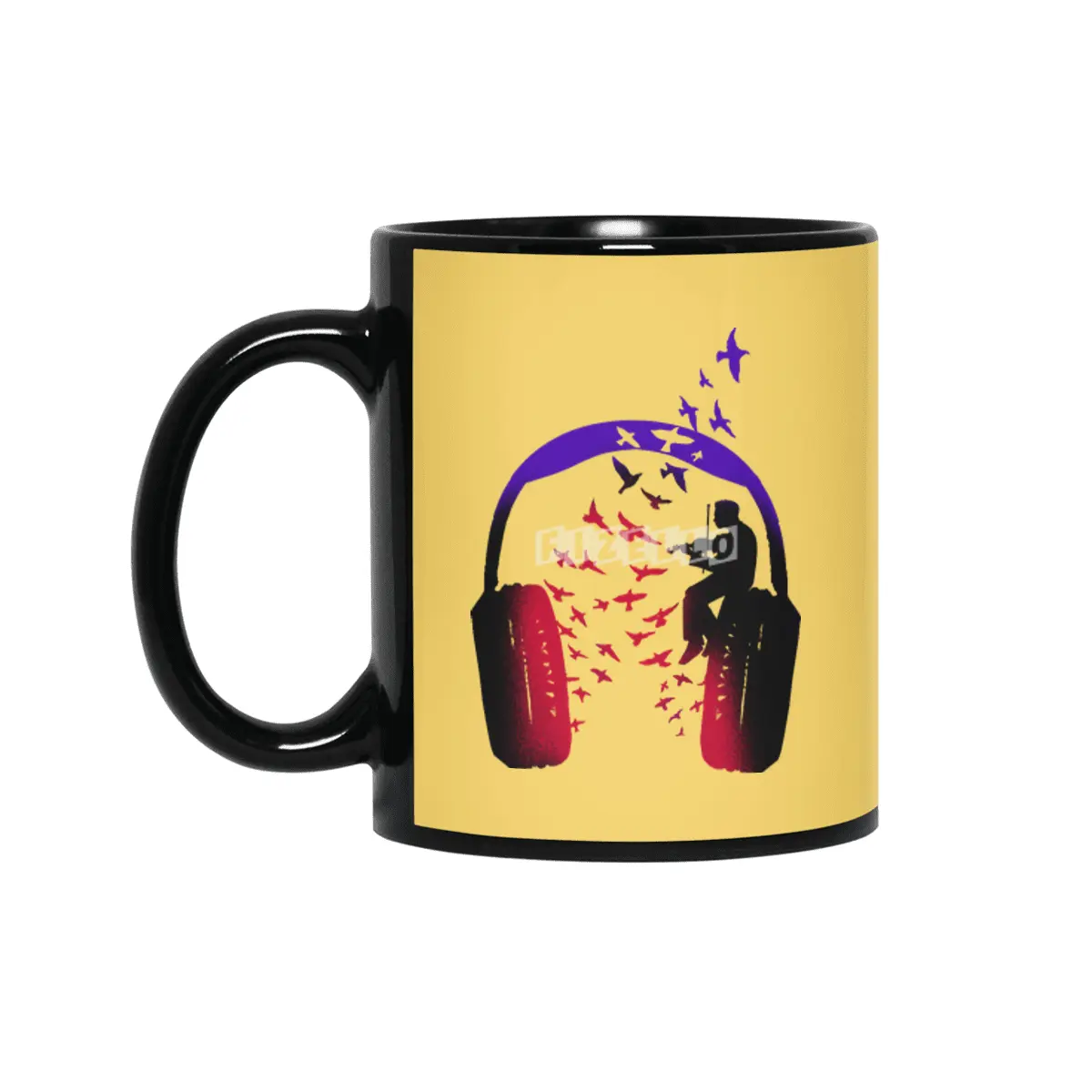 Headphone Music Violin Siyah Kupa