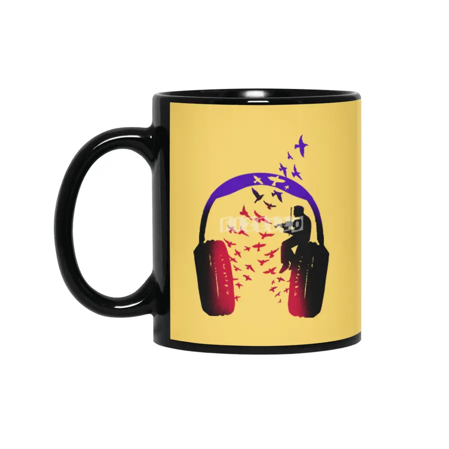 Headphone Music Violin Siyah Kupa