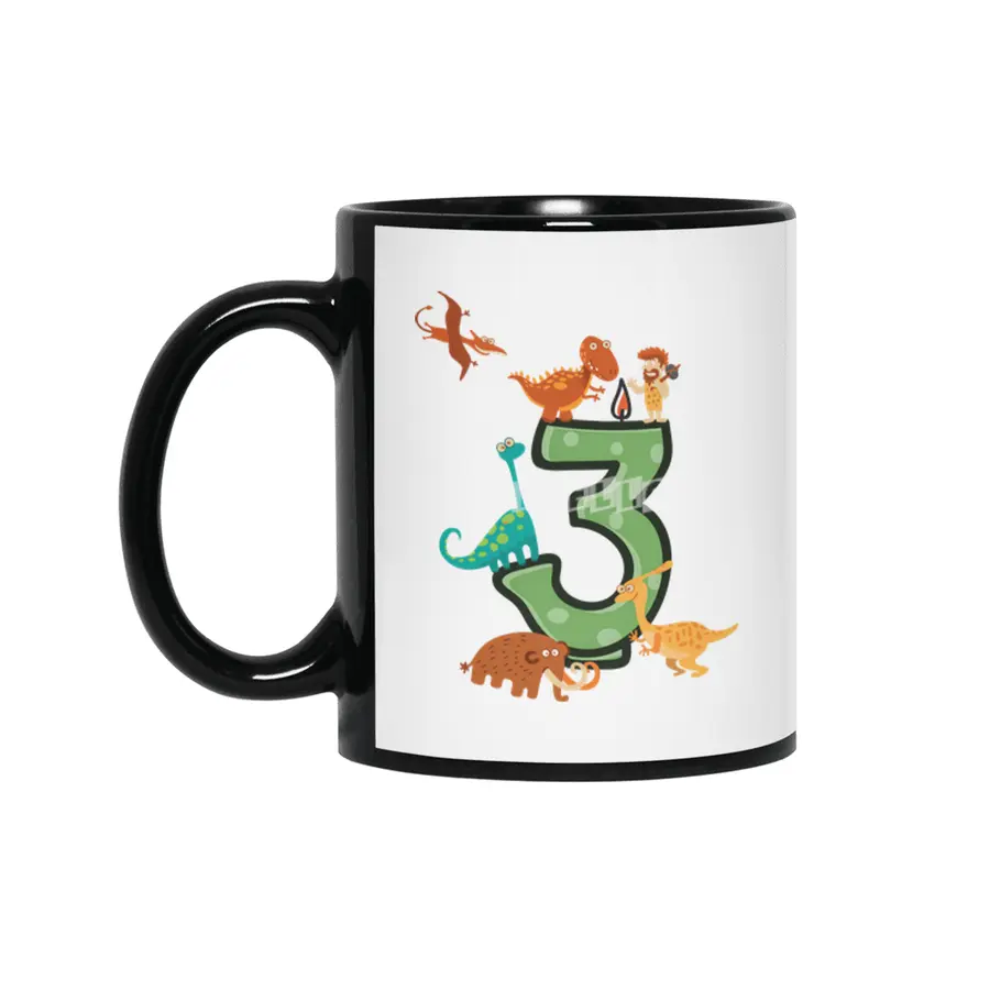 3 Year Dinosaur Birthday Shirt Dino Gift Siyah Kupa
