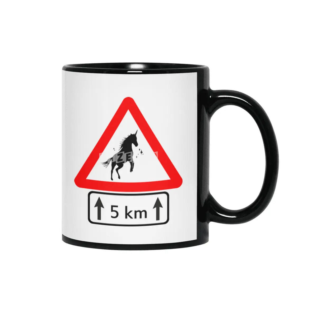 Funny Beautiful Unicorn Road Sign Shirt Siyah Kupa