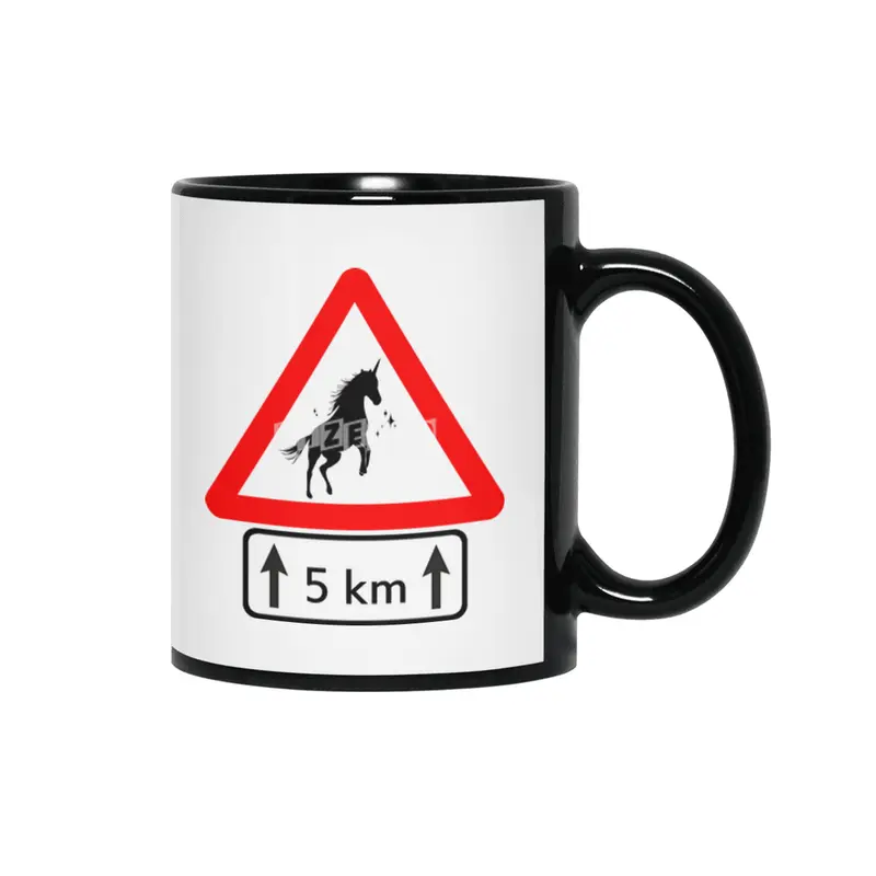 Funny Beautiful Unicorn Road Sign Shirt Siyah Kupa