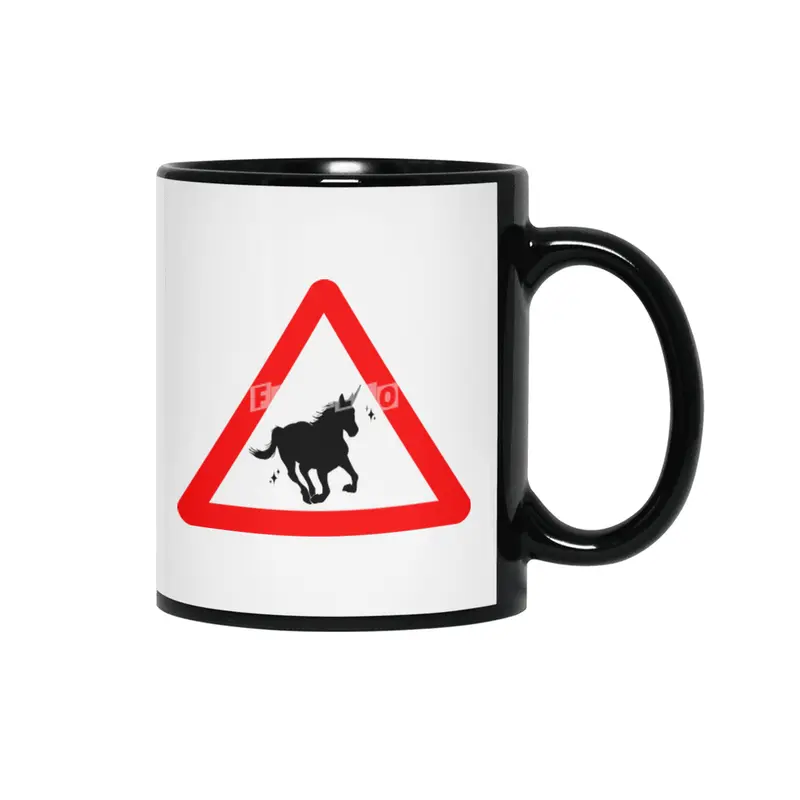 Funny Beautiful Unicorn Road Sign Shirt Siyah Kupa