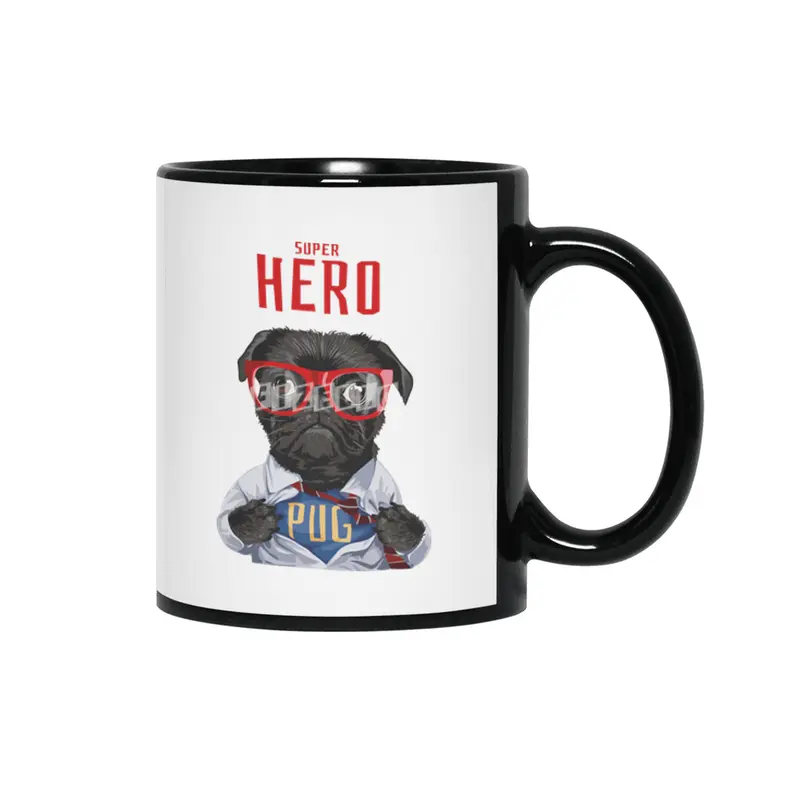 Pug Dog Superhero Dog Owner Gift Siyah Kupa