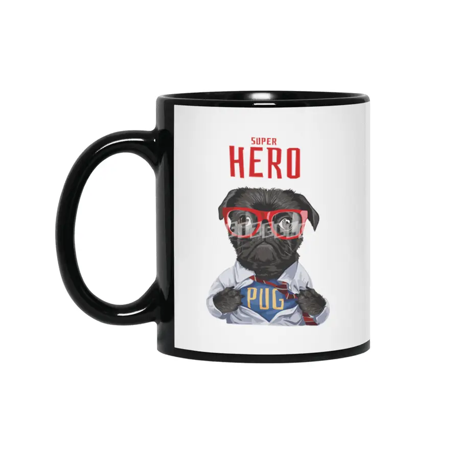 Pug Dog Superhero Dog Owner Gift Siyah Kupa