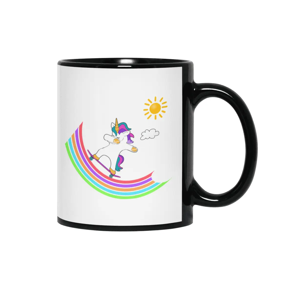 Skateboard Dab Dabbing Unicorn Skater Shirt Siyah Kupa