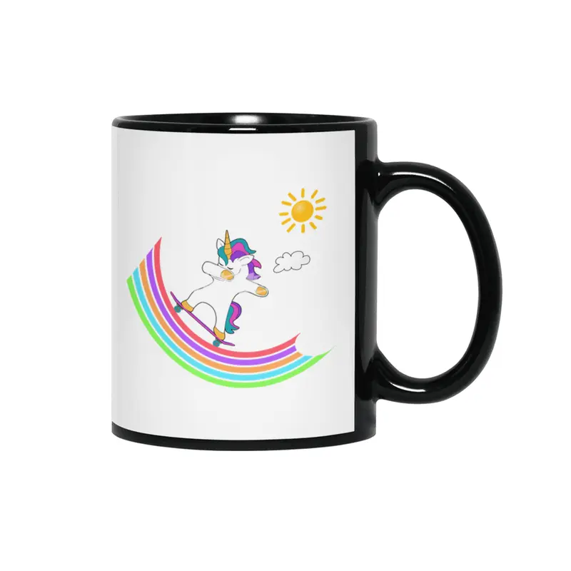 Skateboard Dab Dabbing Unicorn Skater Shirt Siyah Kupa
