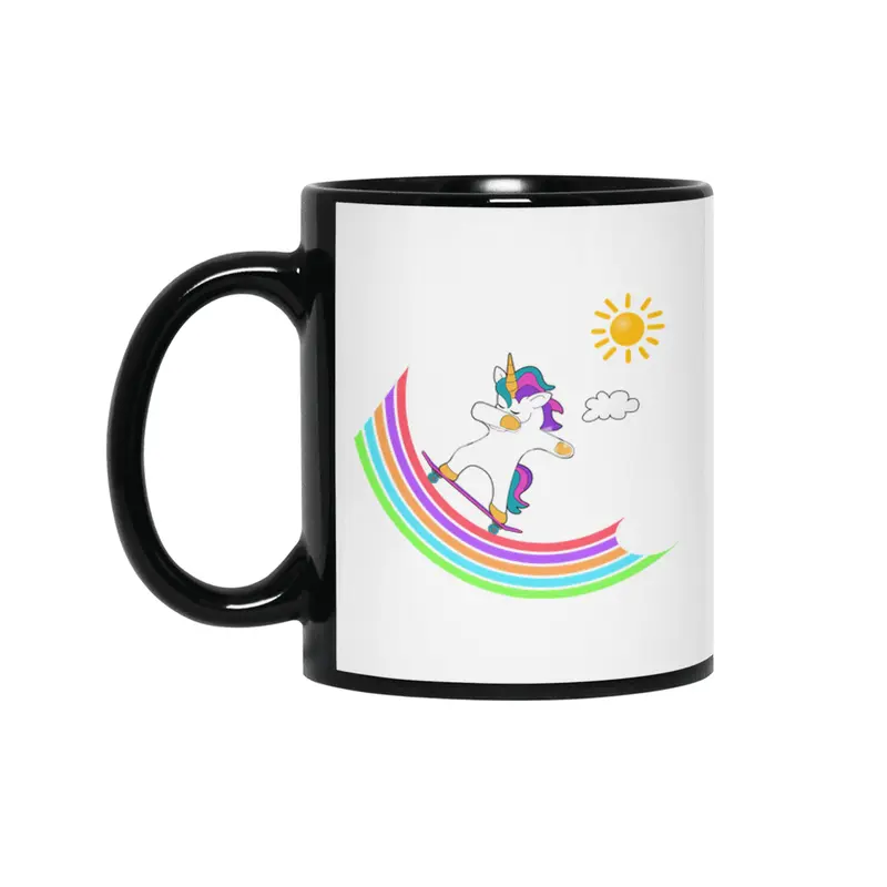 Skateboard Dab Dabbing Unicorn Skater Shirt Siyah Kupa