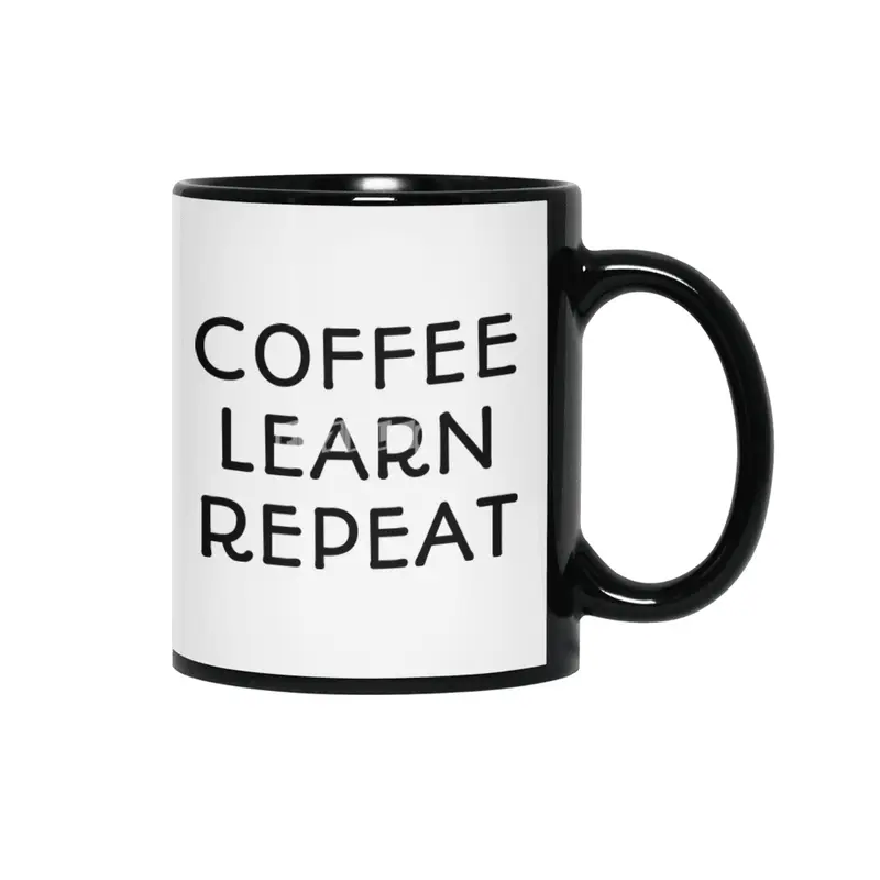 Coffee Learn Repeat Siyah Kupa