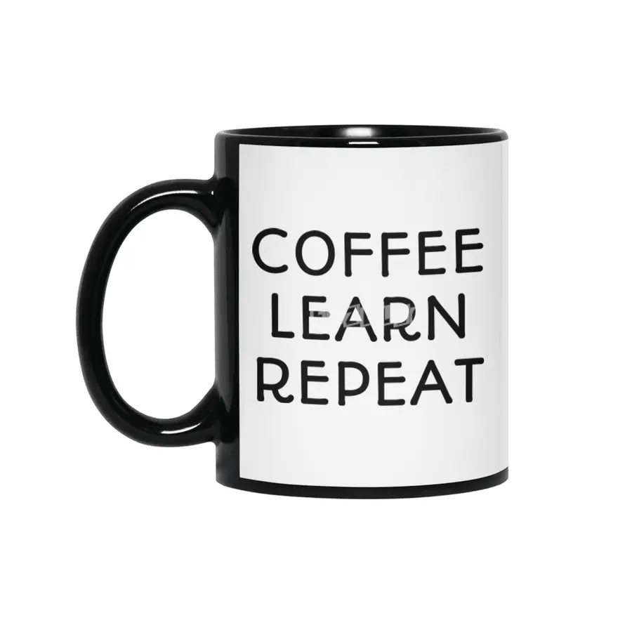 Coffee Learn Repeat Siyah Kupa