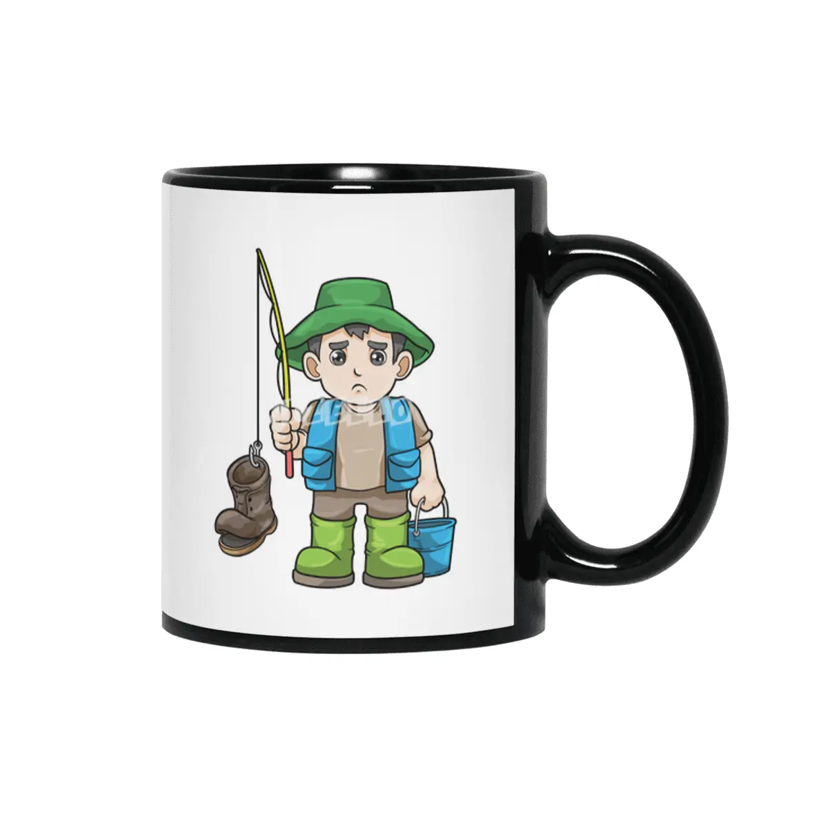 Angler with Fishing rod & Bucket Siyah Kupa
