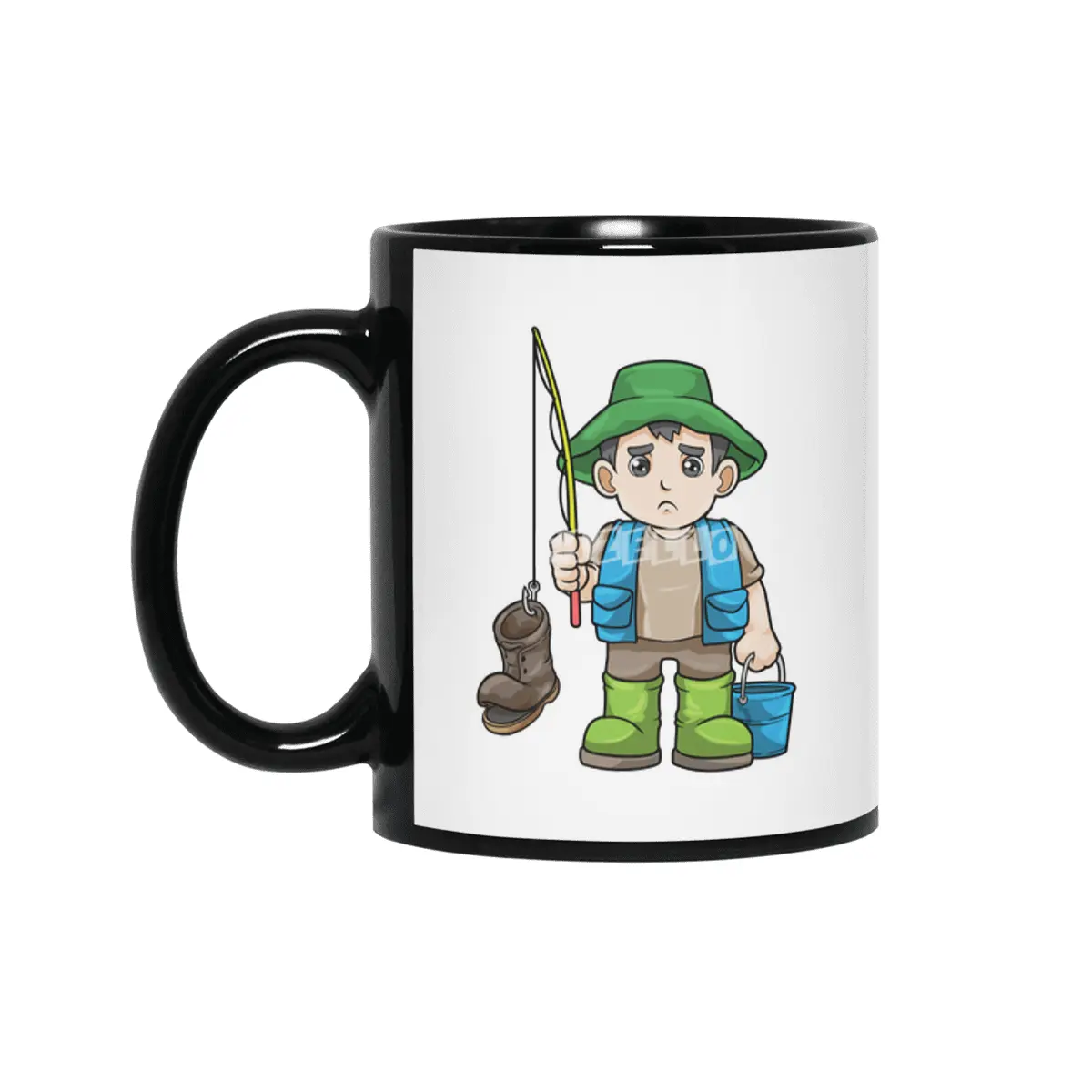 Angler with Fishing rod & Bucket Siyah Kupa