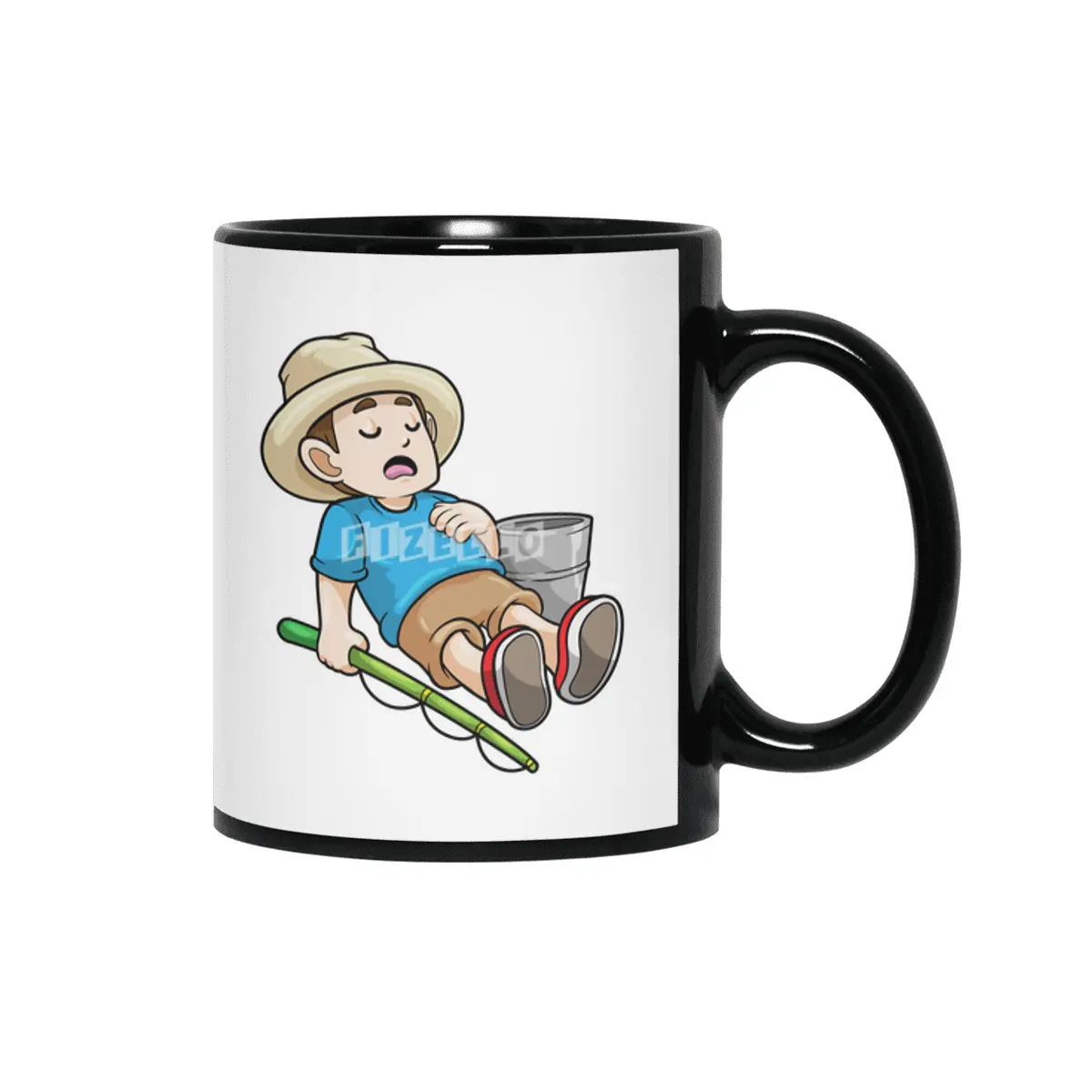 Angler with Fishing rod & Bucket Siyah Kupa