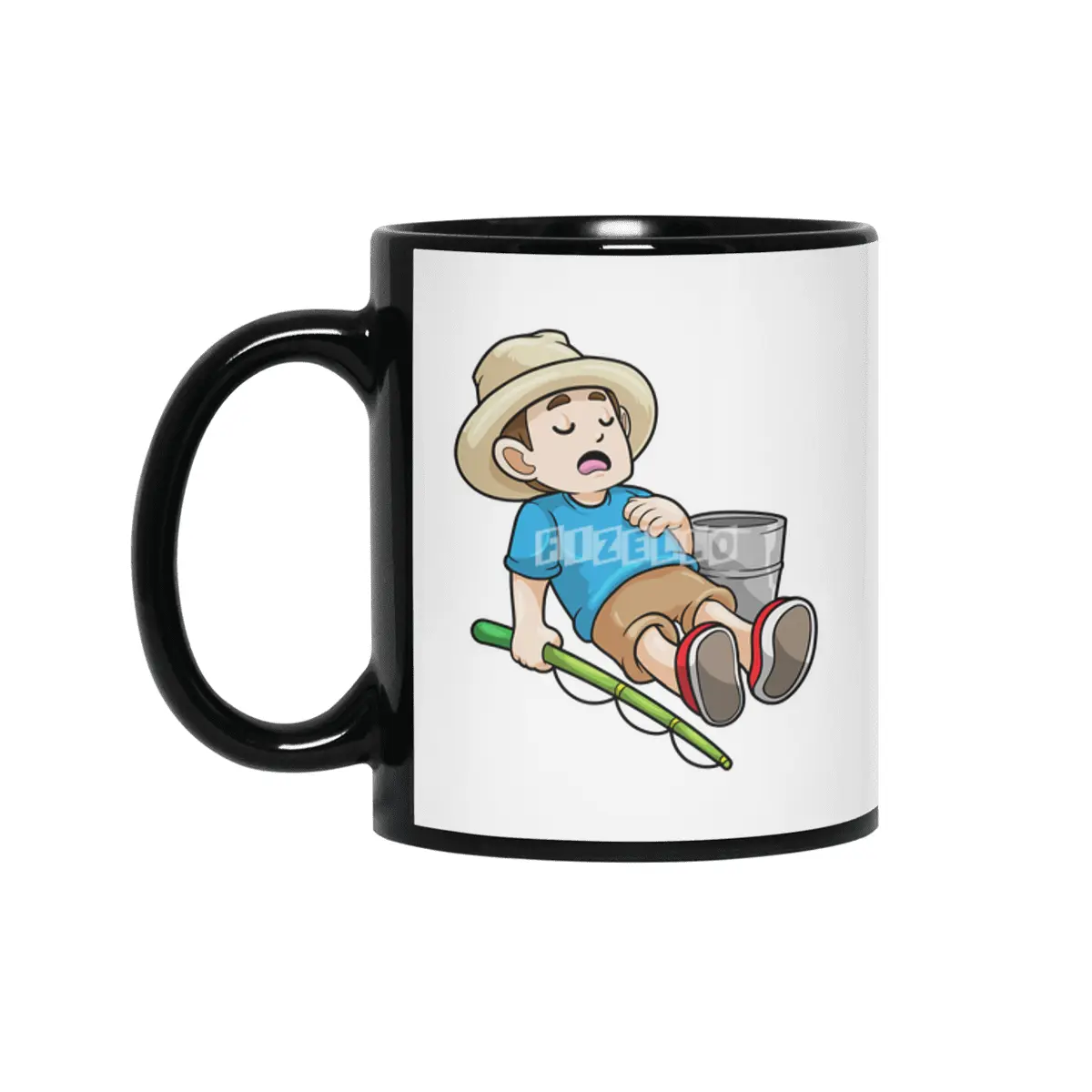Angler with Fishing rod & Bucket Siyah Kupa