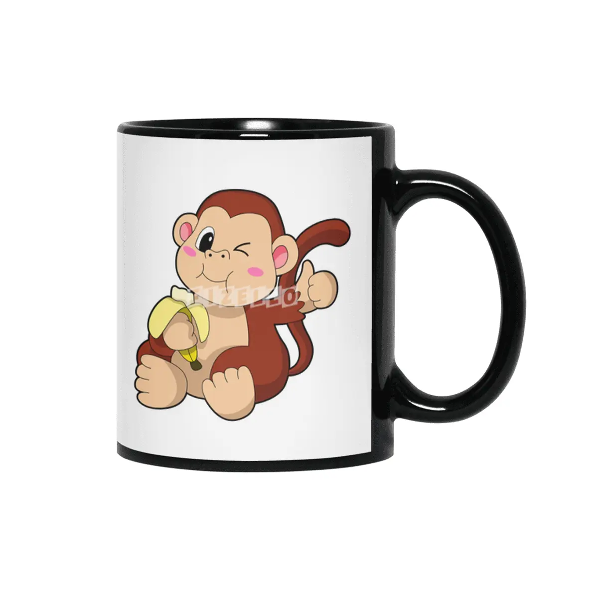 Baby Monkey with Banana Siyah Kupa