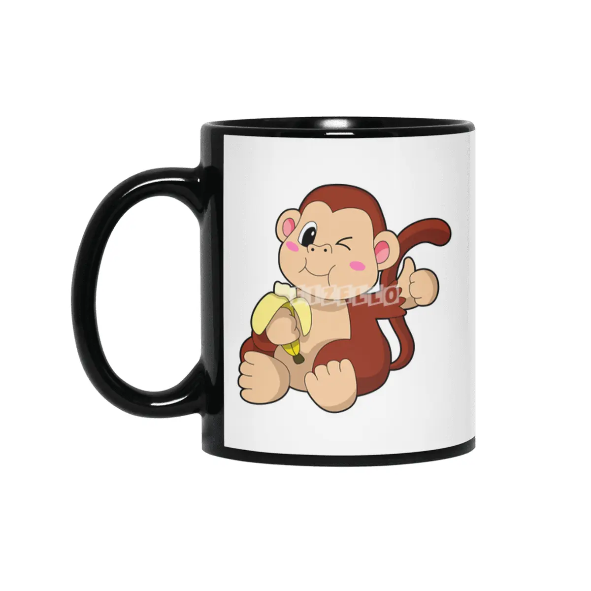 Baby Monkey with Banana Siyah Kupa