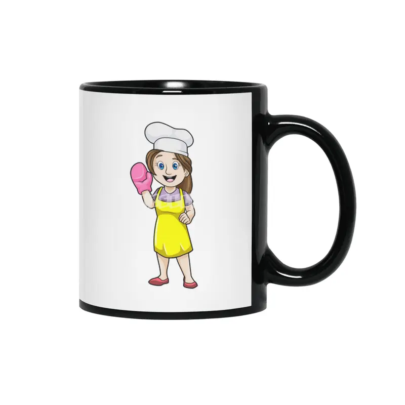 Baker with Cooking apron & Oven gloves Siyah Kupa