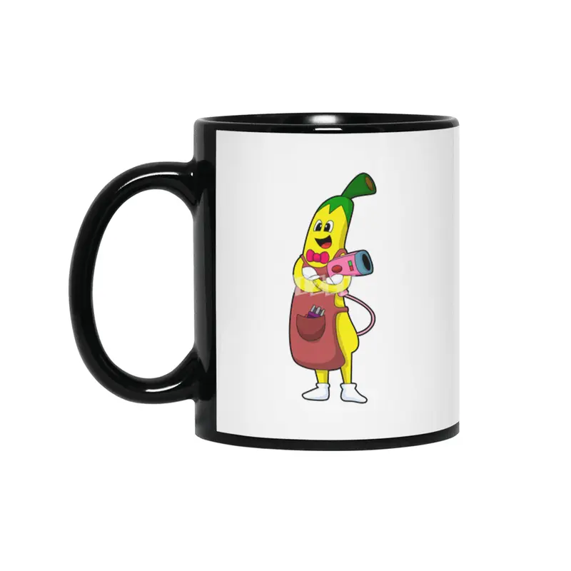 Banana as Hairdresser with Hair dryer Siyah Kupa