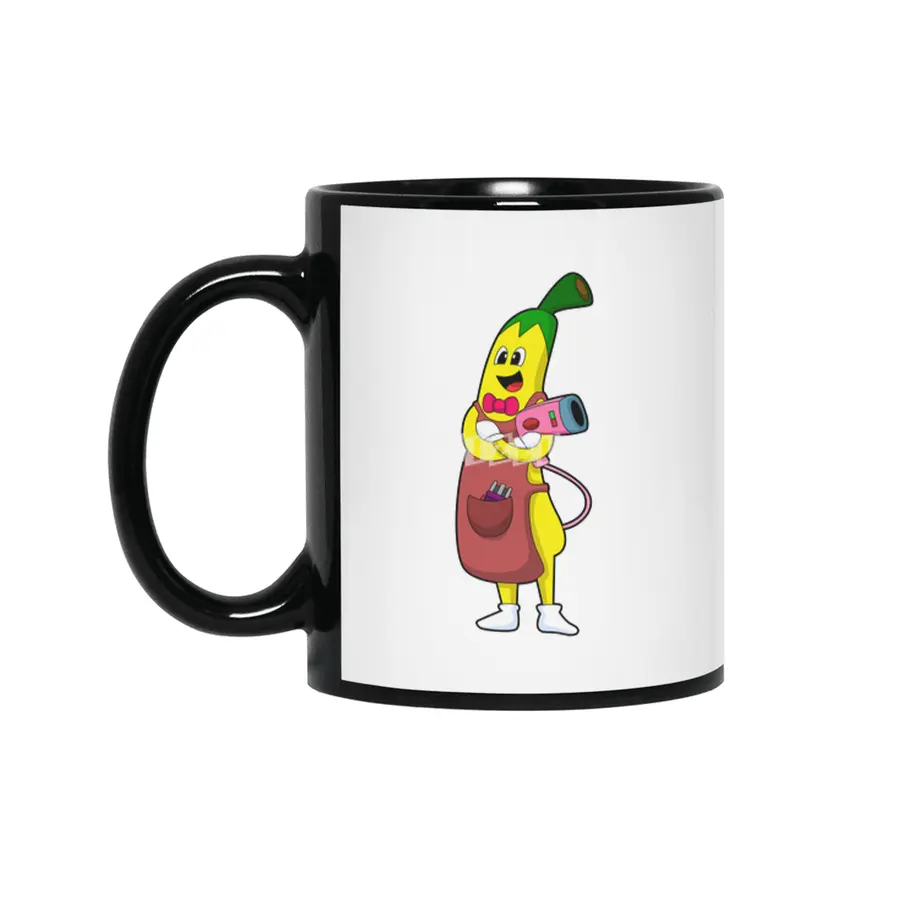 Banana as Hairdresser with Hair dryer Siyah Kupa