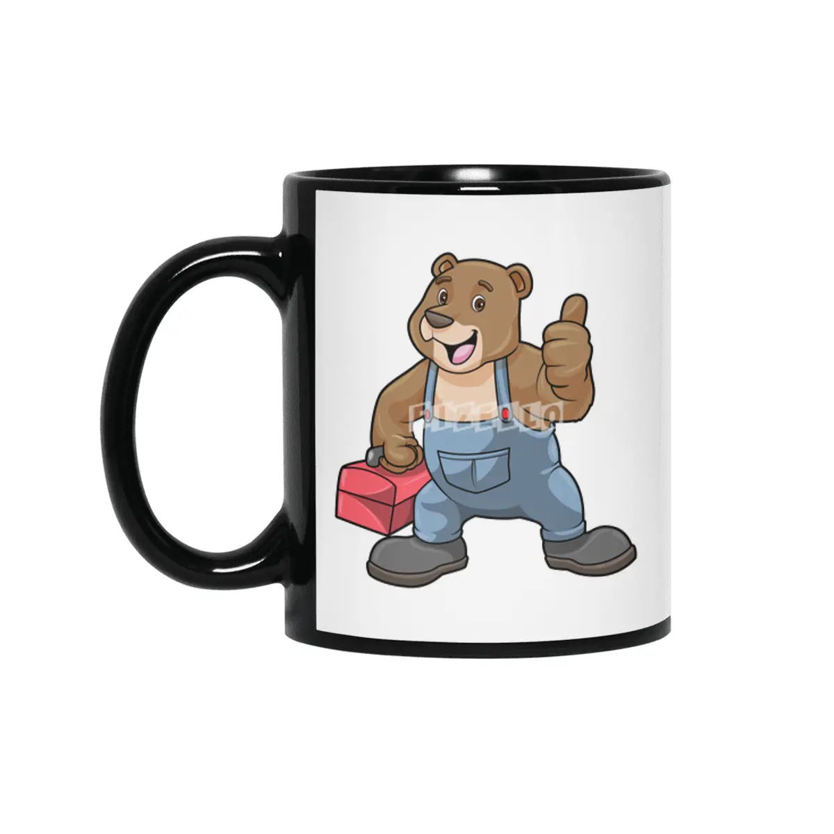 Bear as Craftsman with Tool box Siyah Kupa
