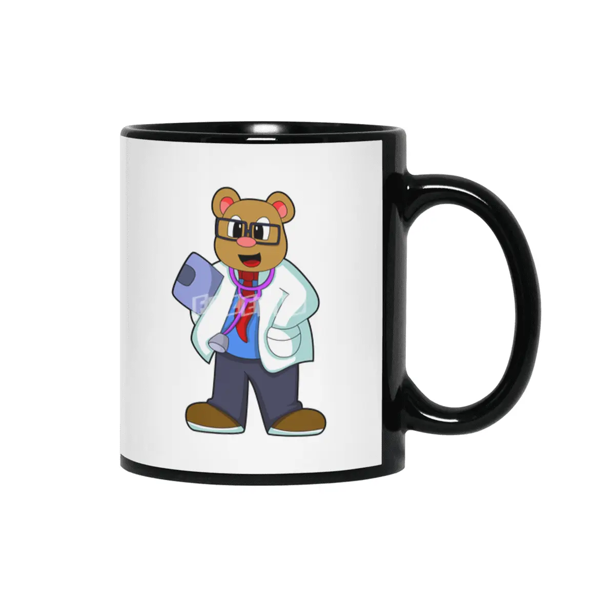 Bear as Doctor with Stethoscope Siyah Kupa