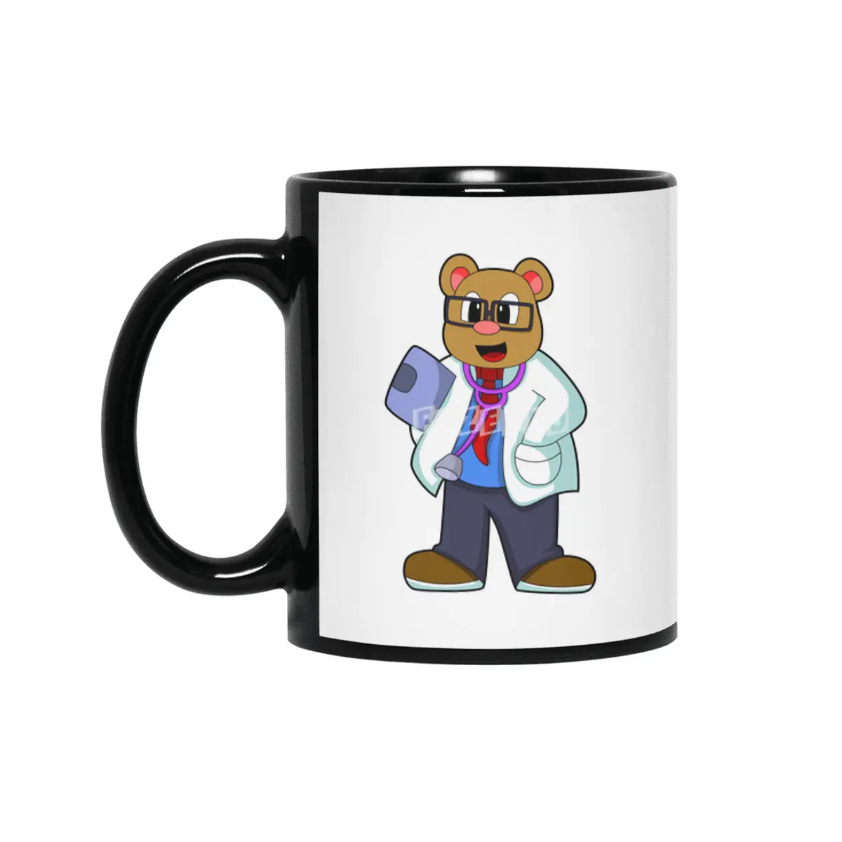Bear as Doctor with Stethoscope Siyah Kupa