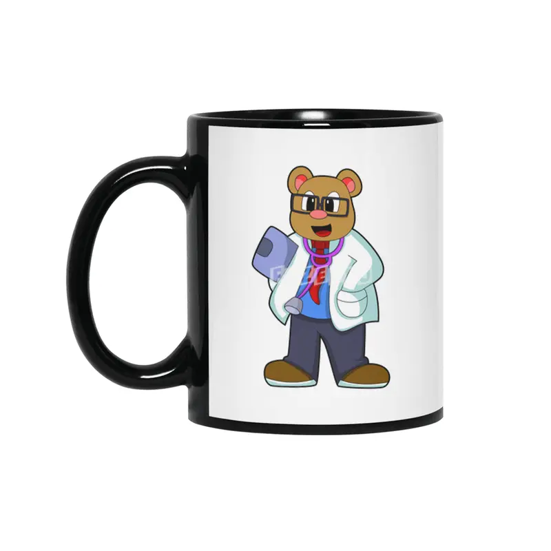 Bear as Doctor with Stethoscope Siyah Kupa