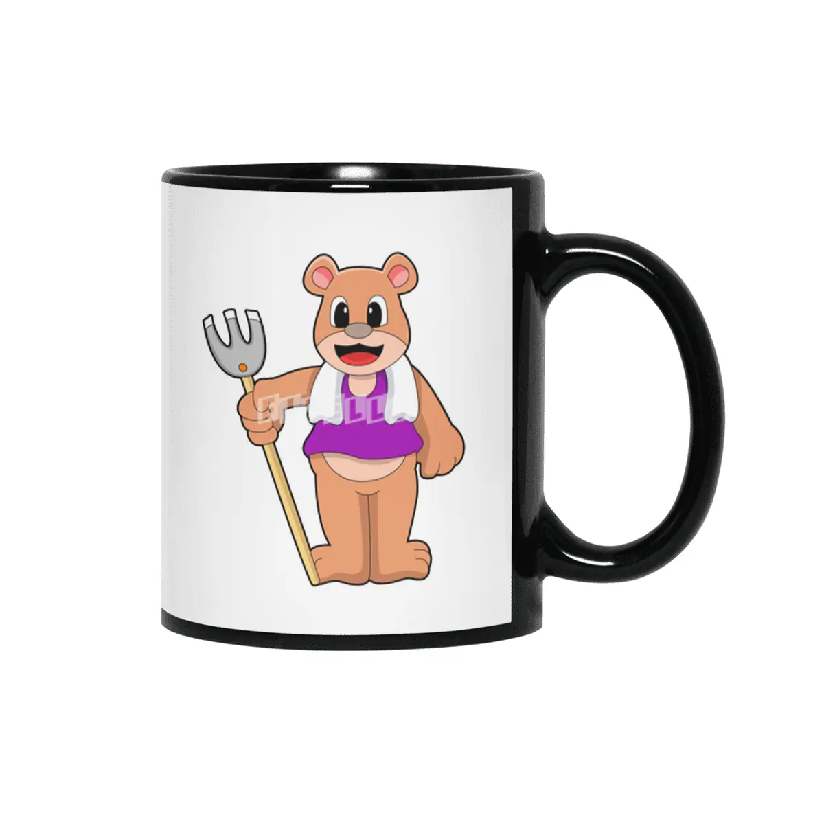 Bear as Farmer with Rake Siyah Kupa