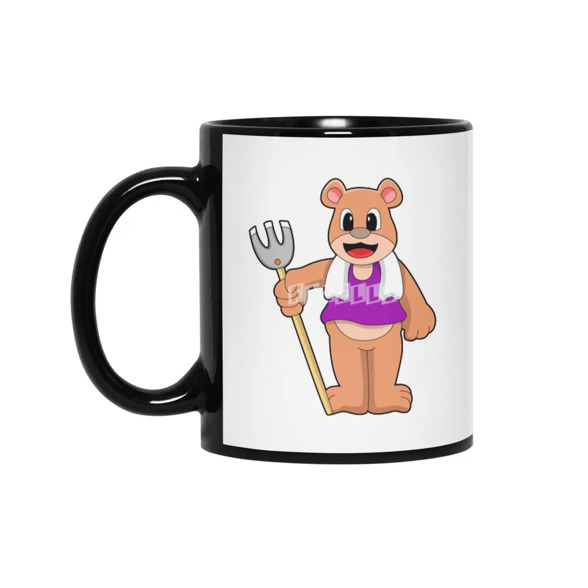 Bear as Farmer with Rake Siyah Kupa