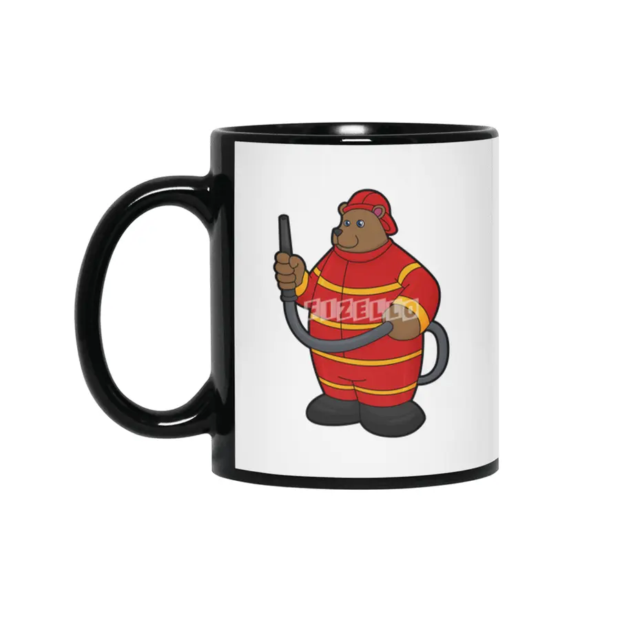 Bear as Firefighter with Hose Siyah Kupa
