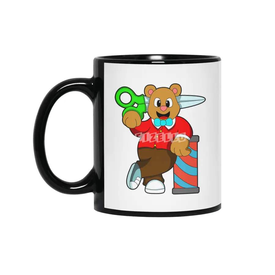Bear as Hairdresser with Scissors Siyah Kupa