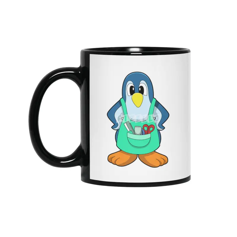 Penguin as Hairdresser with Scissors & Razor Siyah Kupa