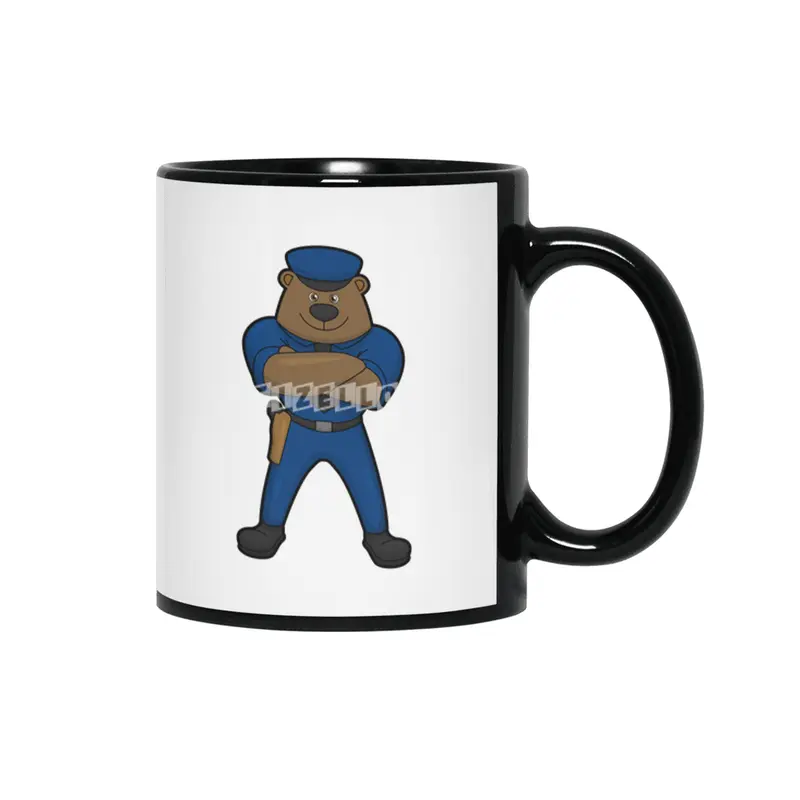 Bear as Police officer with Gun Siyah Kupa