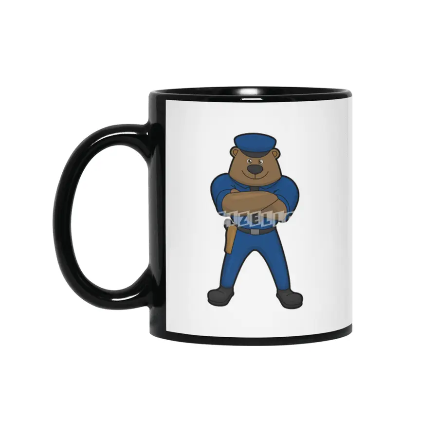 Bear as Police officer with Gun Siyah Kupa
