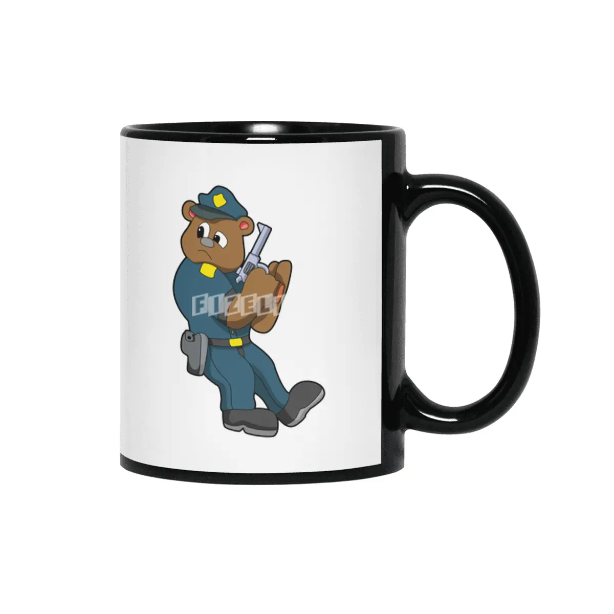Bear as Police officer with Gun - Police Siyah Kupa