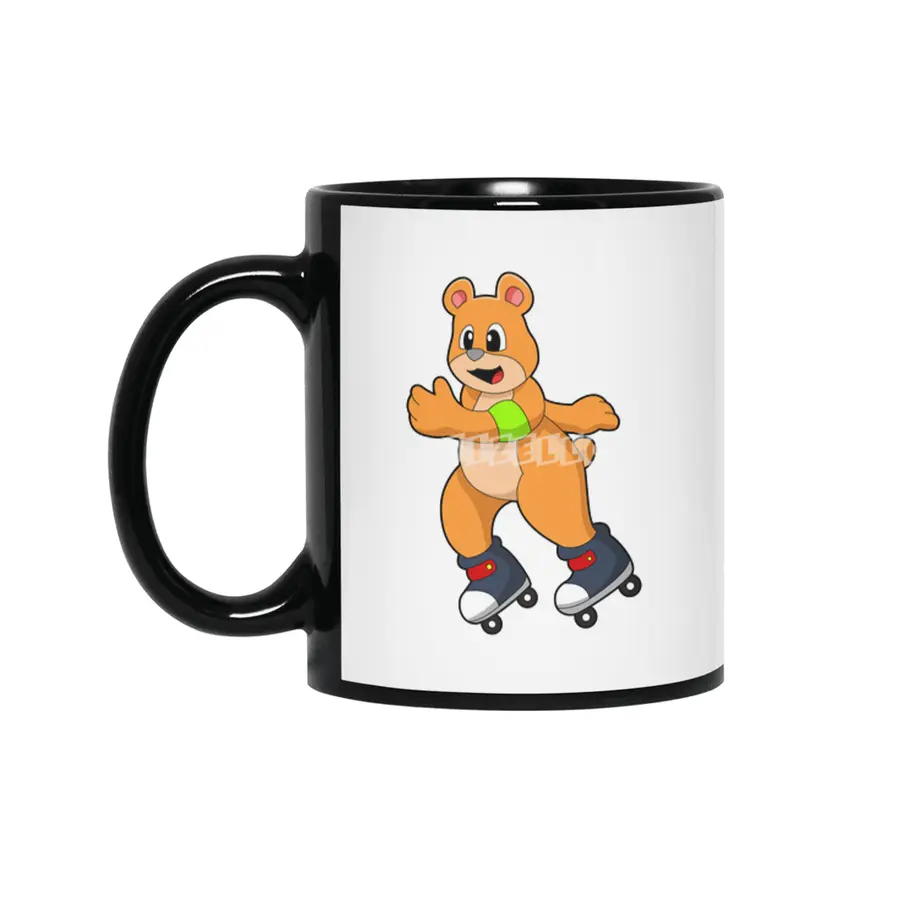 Bear as Skater with Inline skates Siyah Kupa