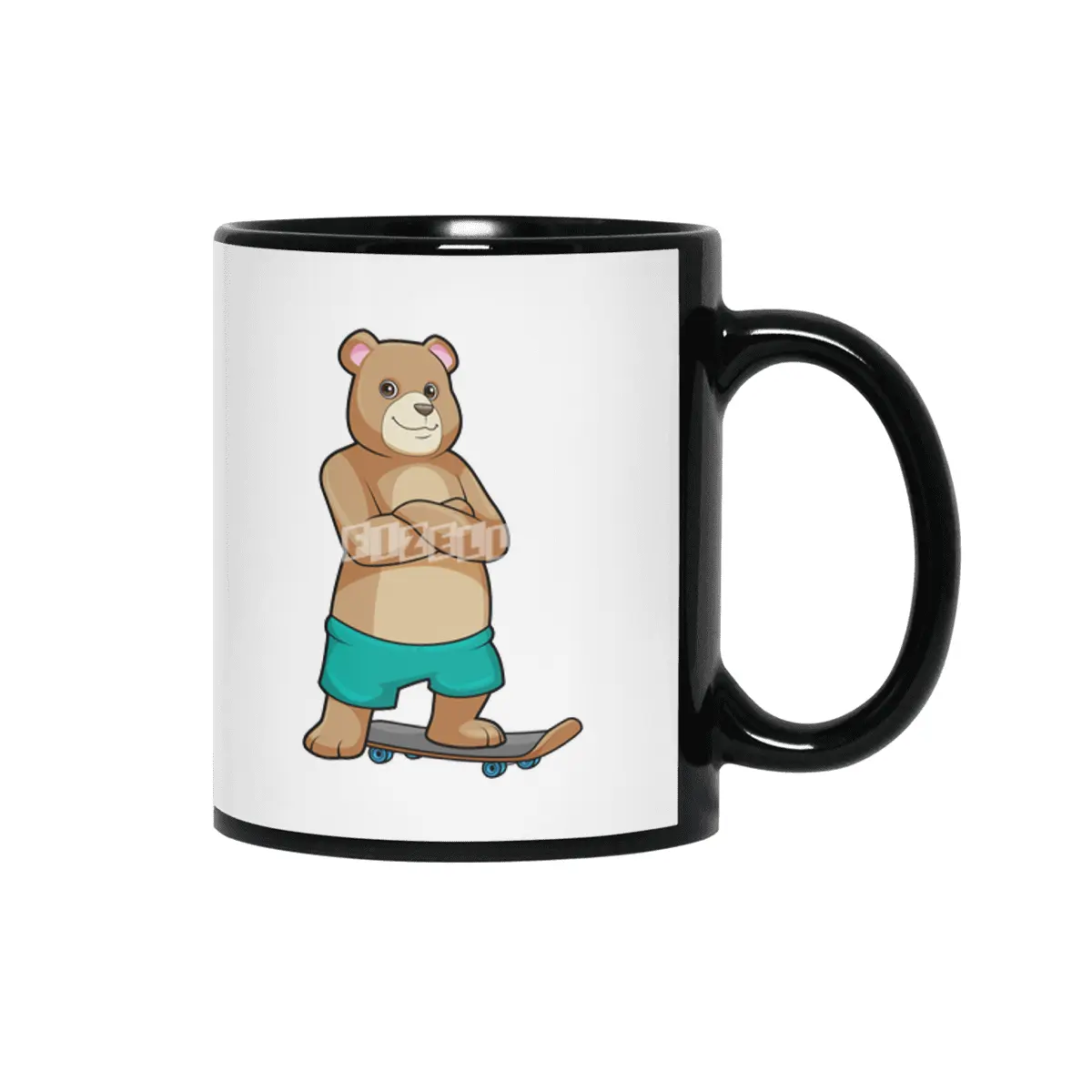 Bear as Skater with Skateboard Siyah Kupa