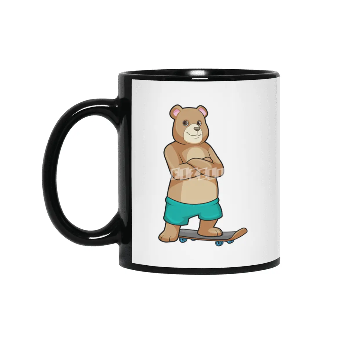Bear as Skater with Skateboard Siyah Kupa