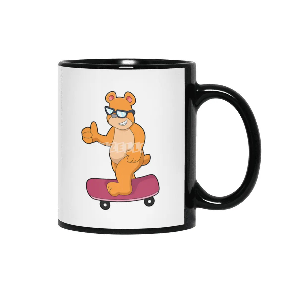 Bear as Skater with Skateboard Siyah Kupa