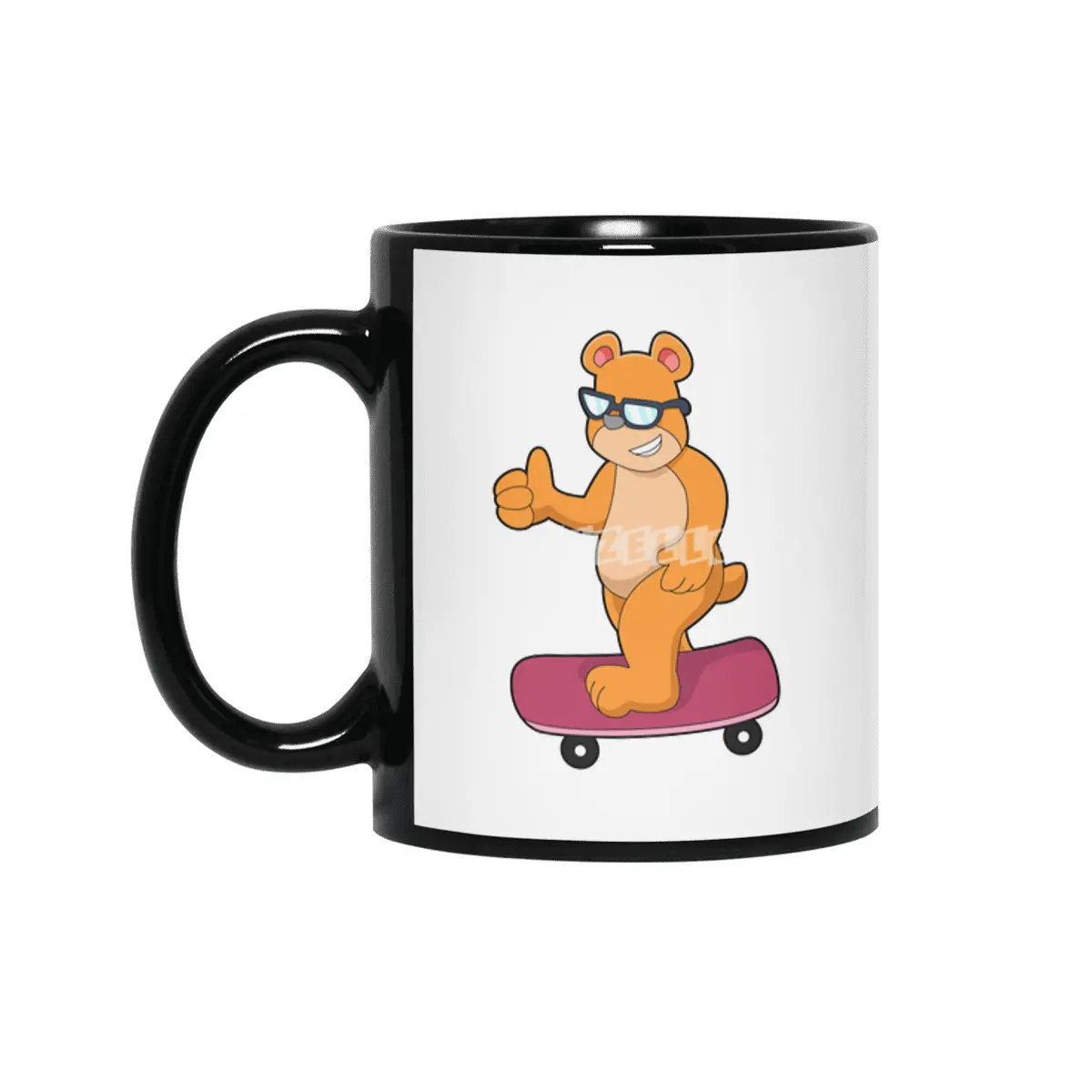 Bear as Skater with Skateboard Siyah Kupa