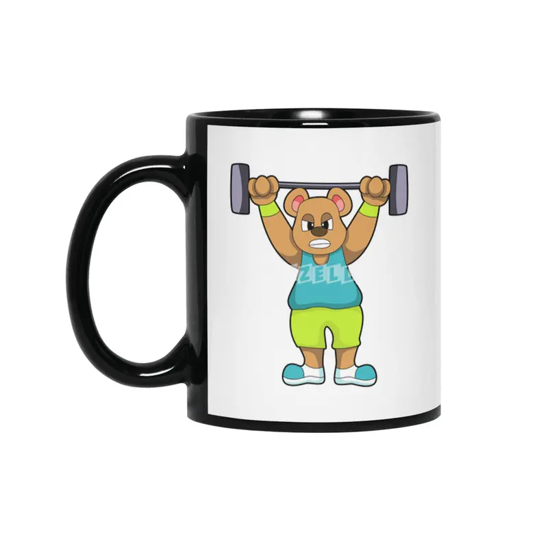 Bear at Bodybuilding with Barbell Siyah Kupa